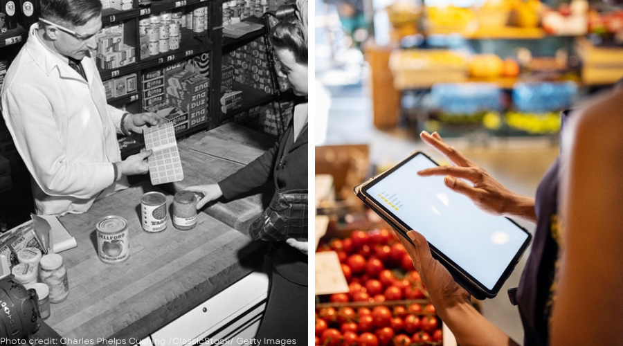 Grocery shopping in two eras